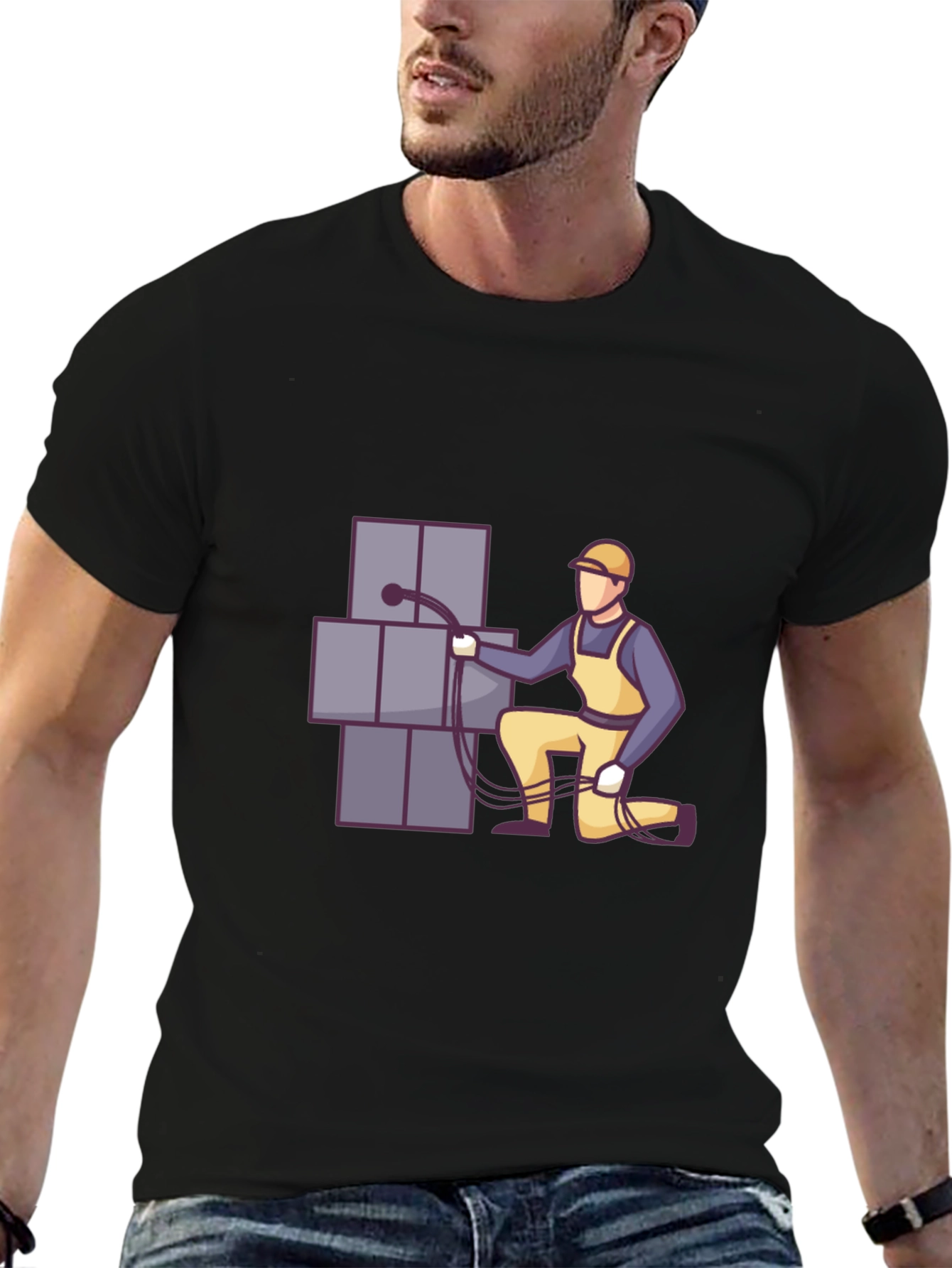Electrician Graphic Tee - Black Cotton T-Shirt