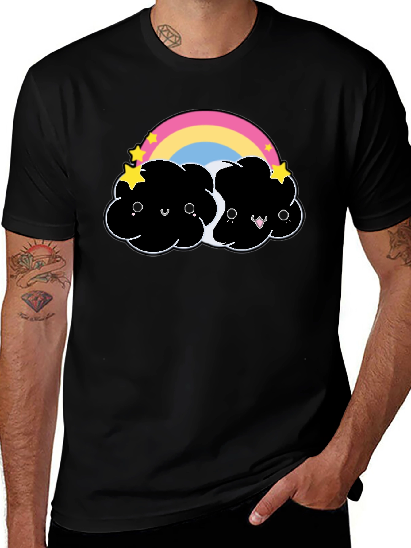 Cute Black Cloud T-Shirt with Rainbow