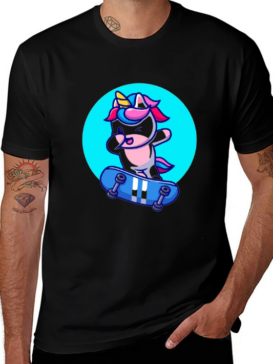 Unicorn Skateboard T-Shirt - Black Cotton Tee
