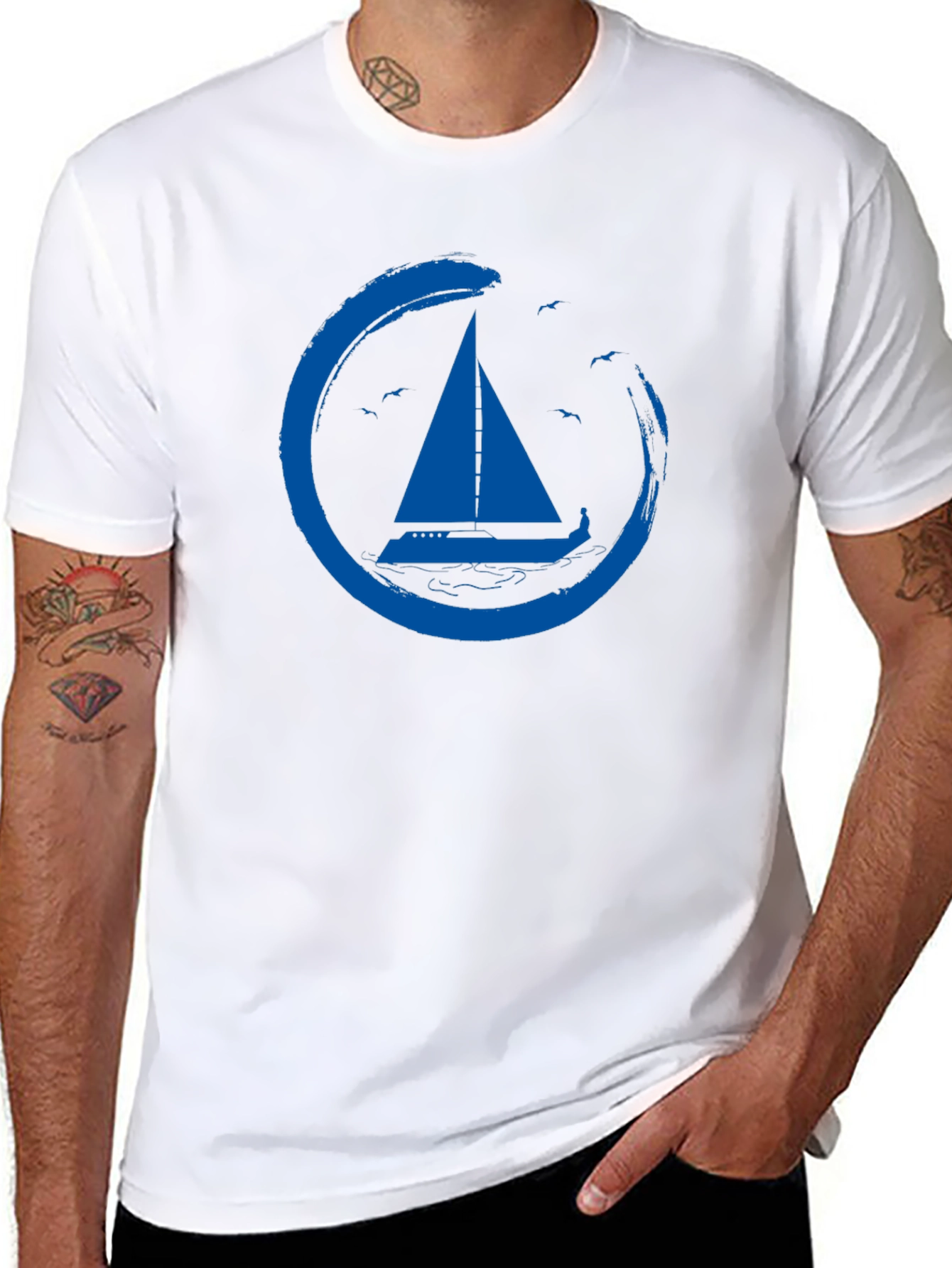 Nautical Sailboat T-Shirt - Zen Circle Design