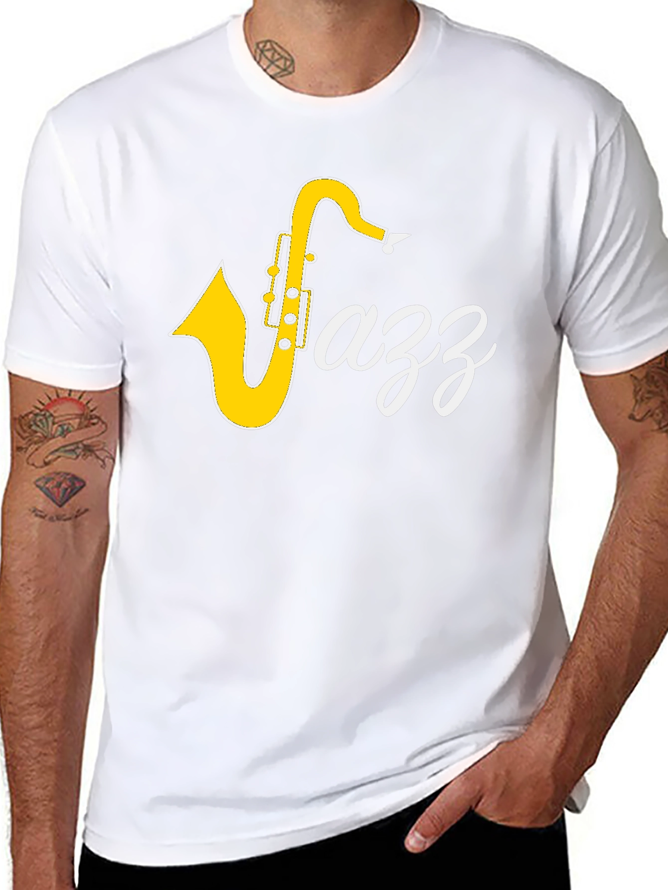 Jazz Saxophone Graphic Tee - Black Cotton T-Shirt