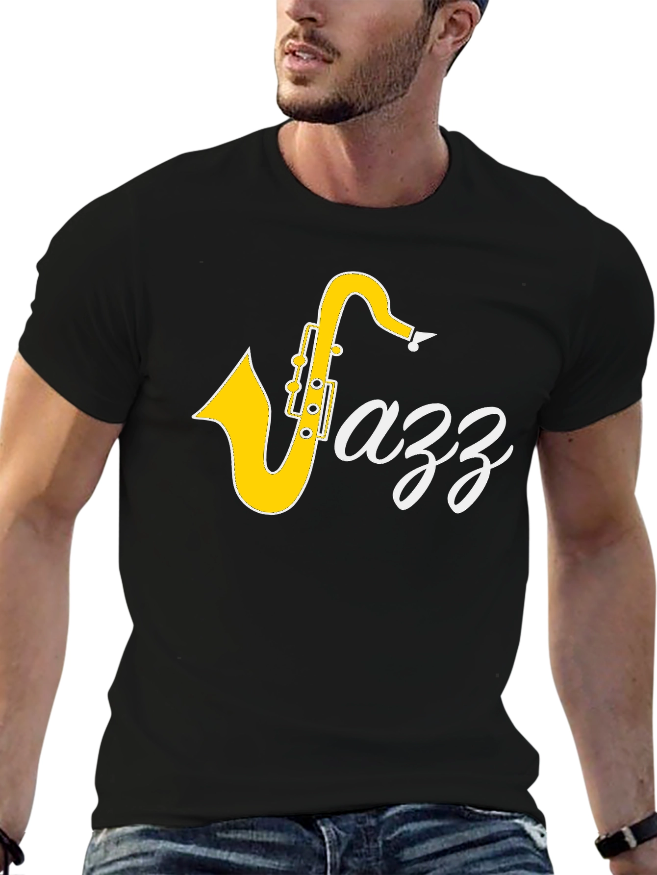 Jazz Saxophone Graphic Tee - Black Cotton T-Shirt