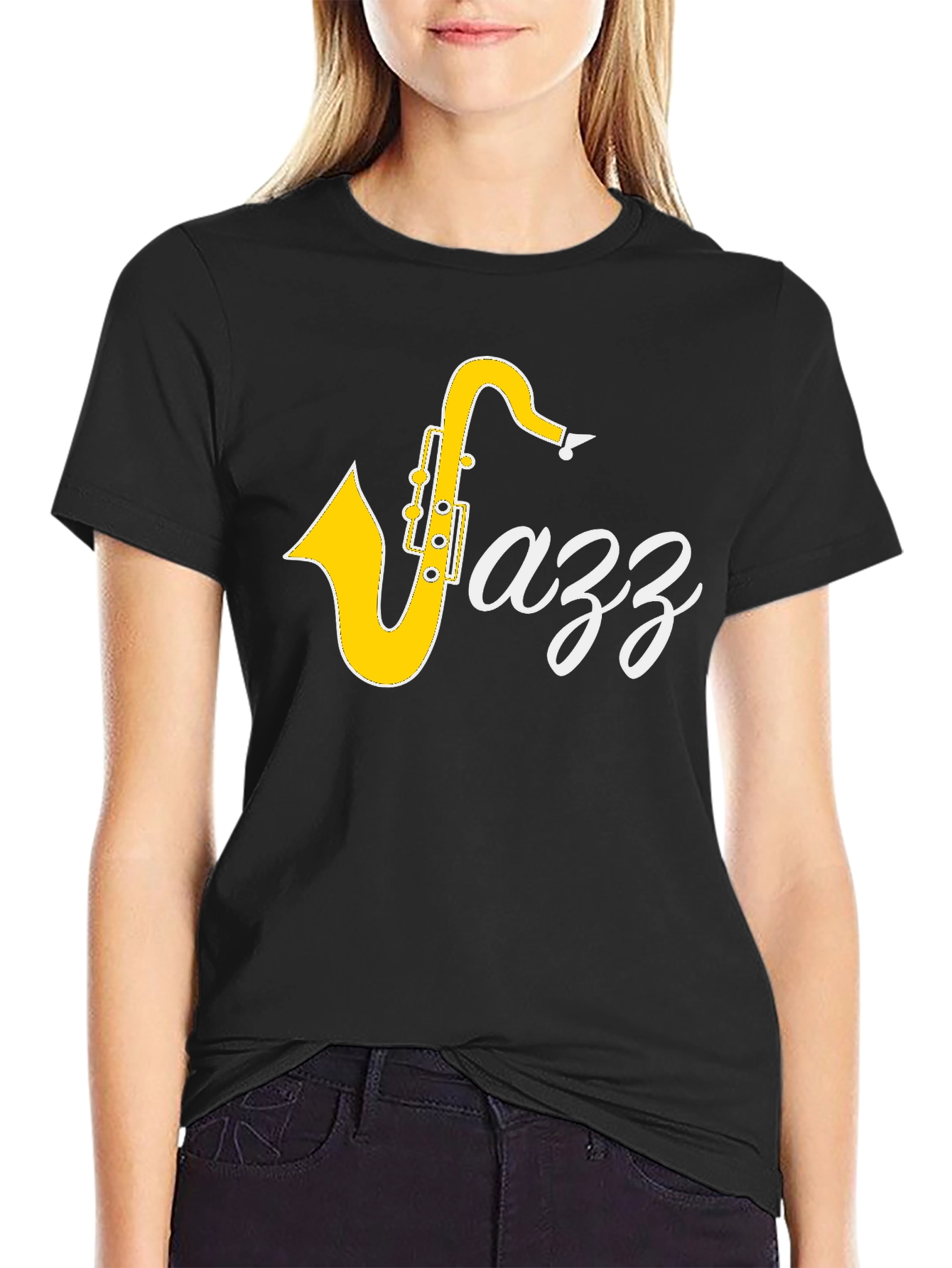 Jazz Saxophone Graphic Tee - Black Cotton T-Shirt