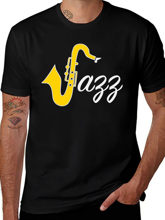 Jazz Saxophone Graphic Tee - Black Cotton T-Shirt