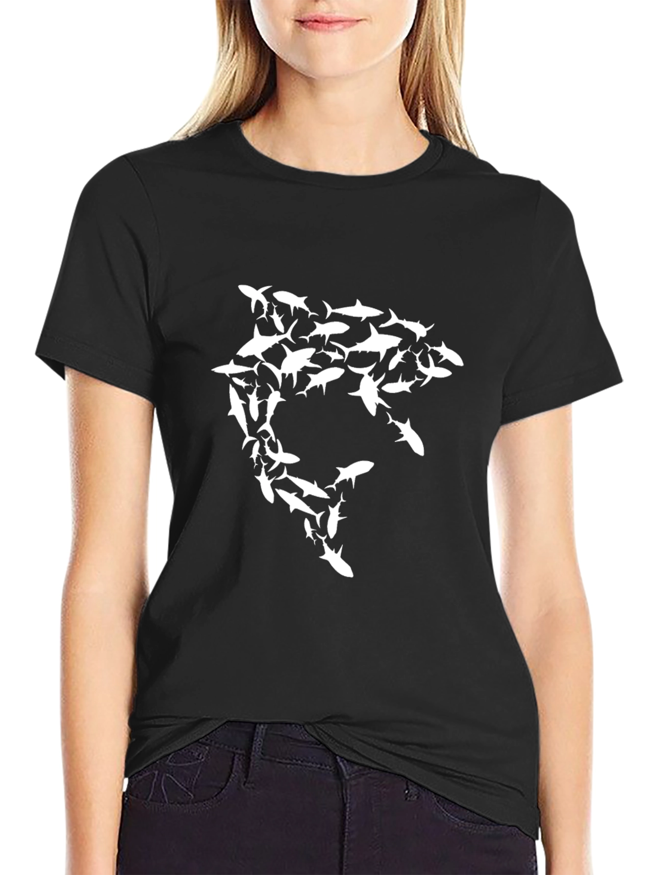 Shark Formation Graphic Tee - Black Cotton Blend