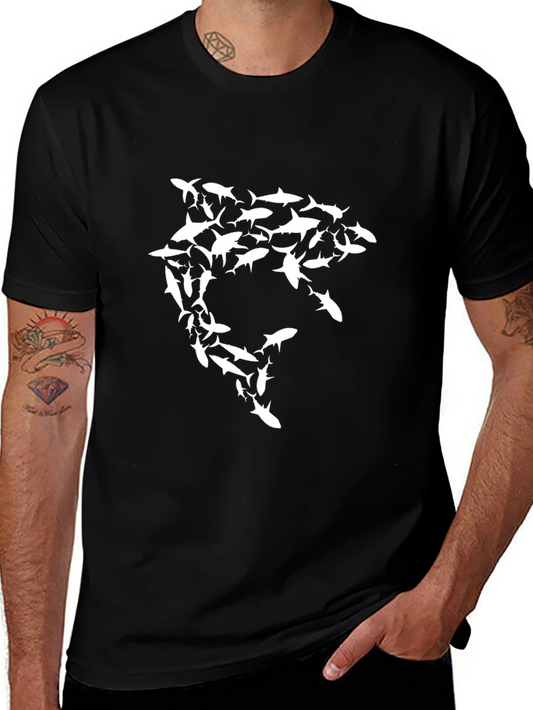 Shark Formation Graphic Tee - Black Cotton Blend