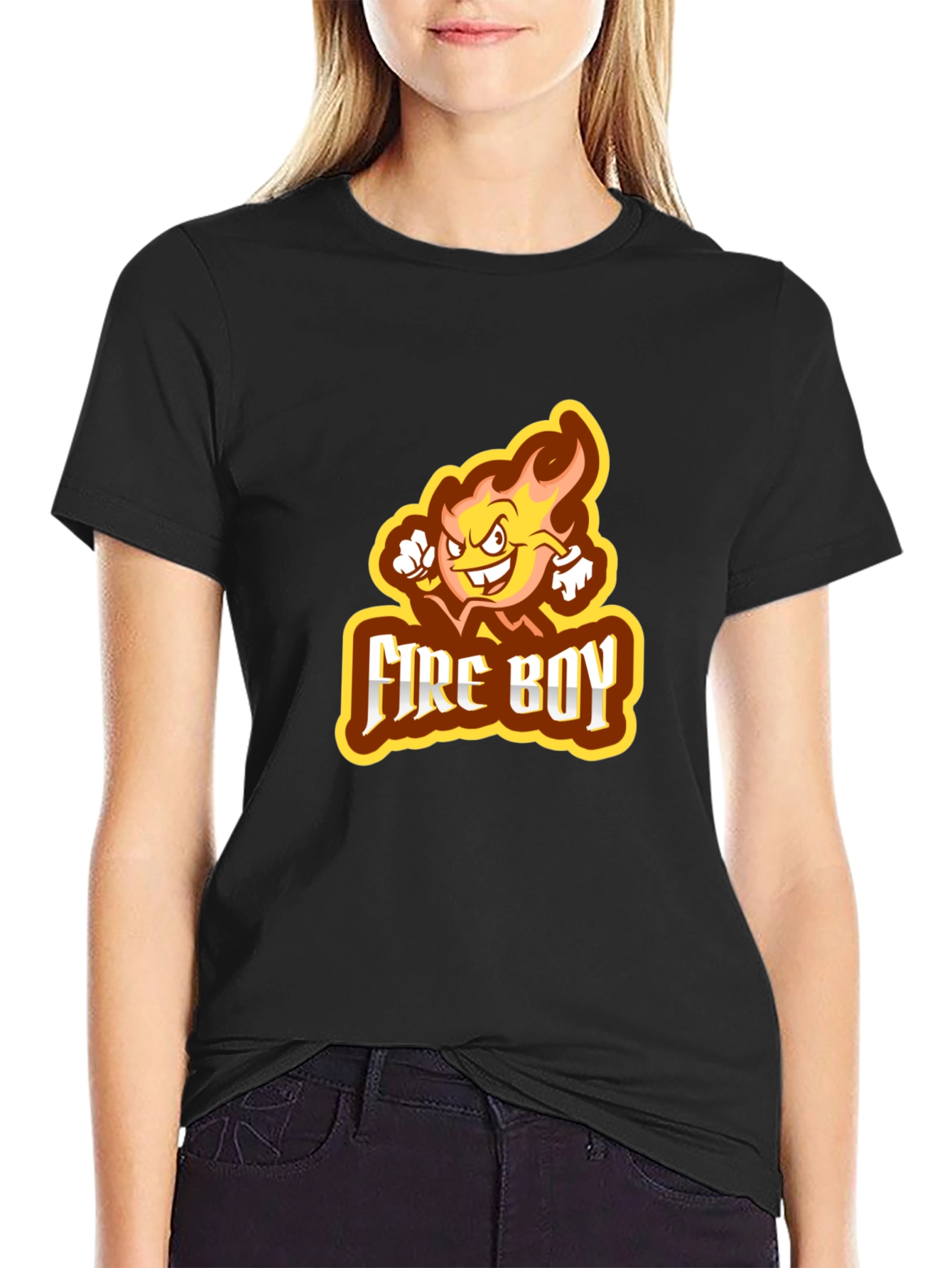 Fire Boy Graphic Print Black T-Shirt