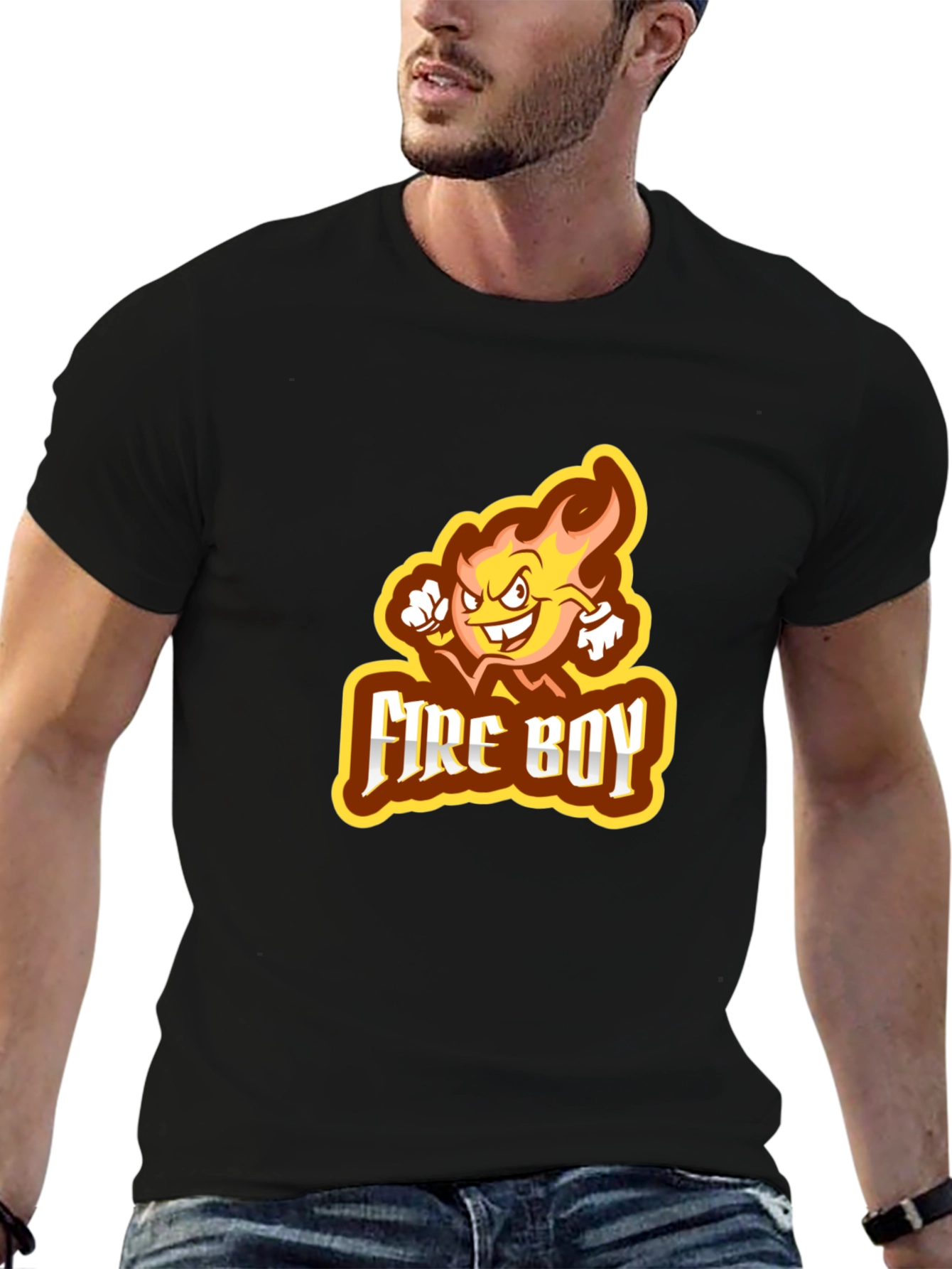 Fire Boy Graphic Print Black T-Shirt