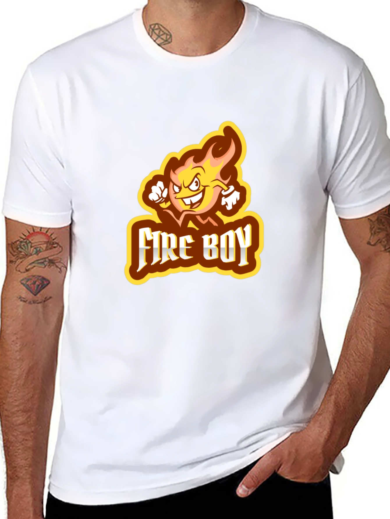 Fire Boy Graphic Print Black T-Shirt