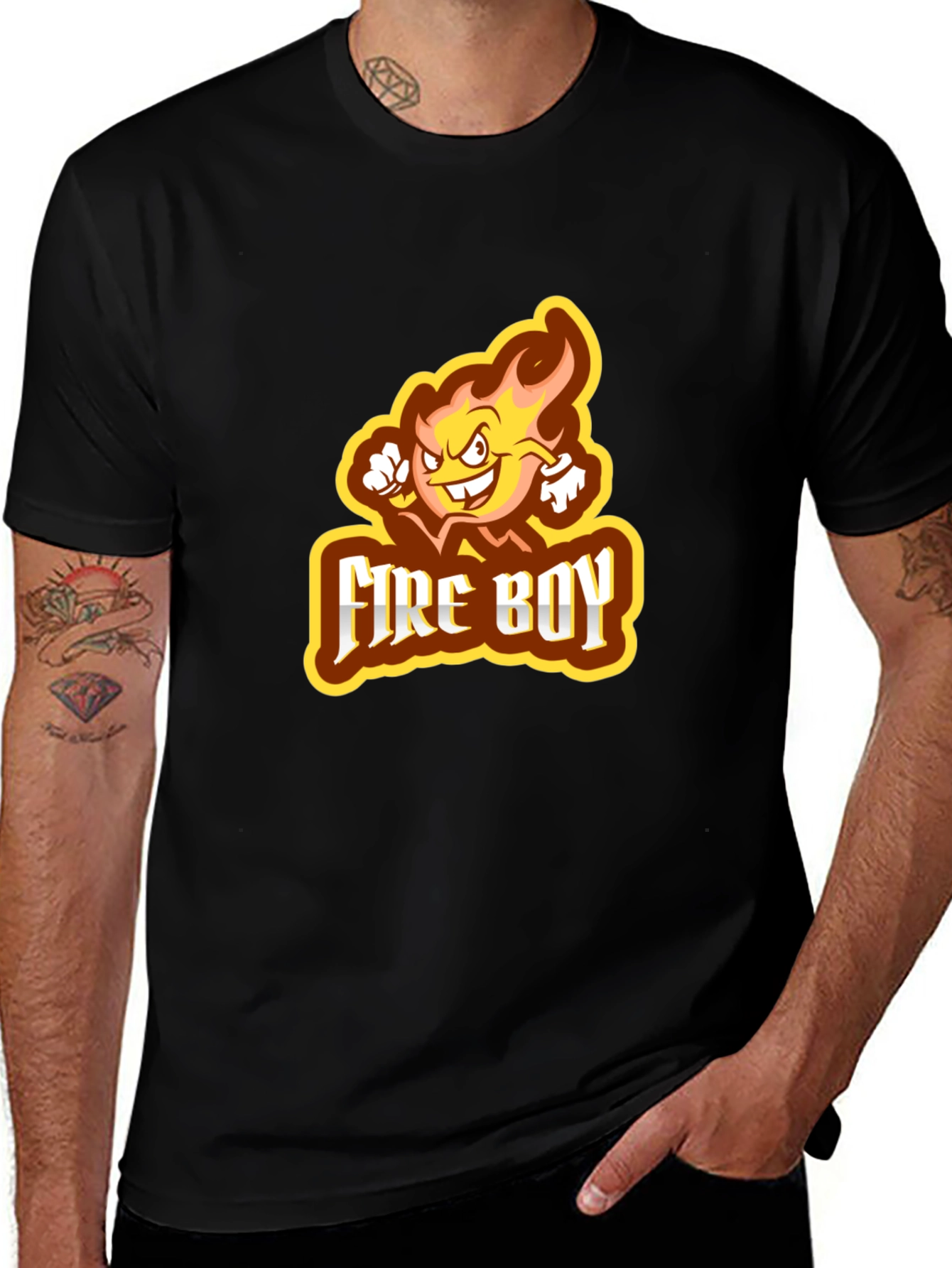 Fire Boy Graphic Print Black T-Shirt