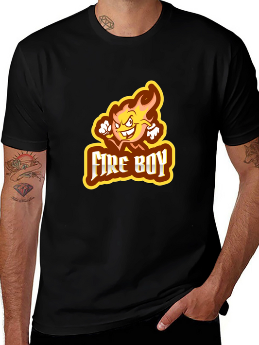 Fire Boy Graphic Print Black T-Shirt