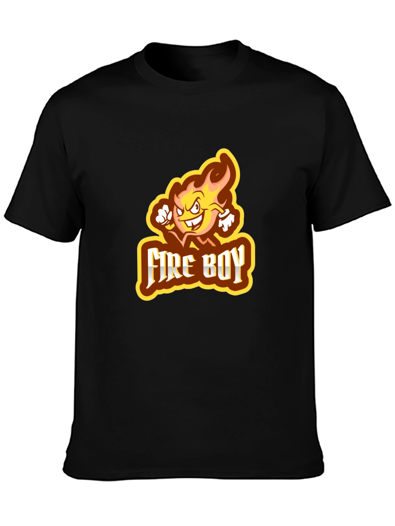 Fire Boy Graphic Print Black T-Shirt