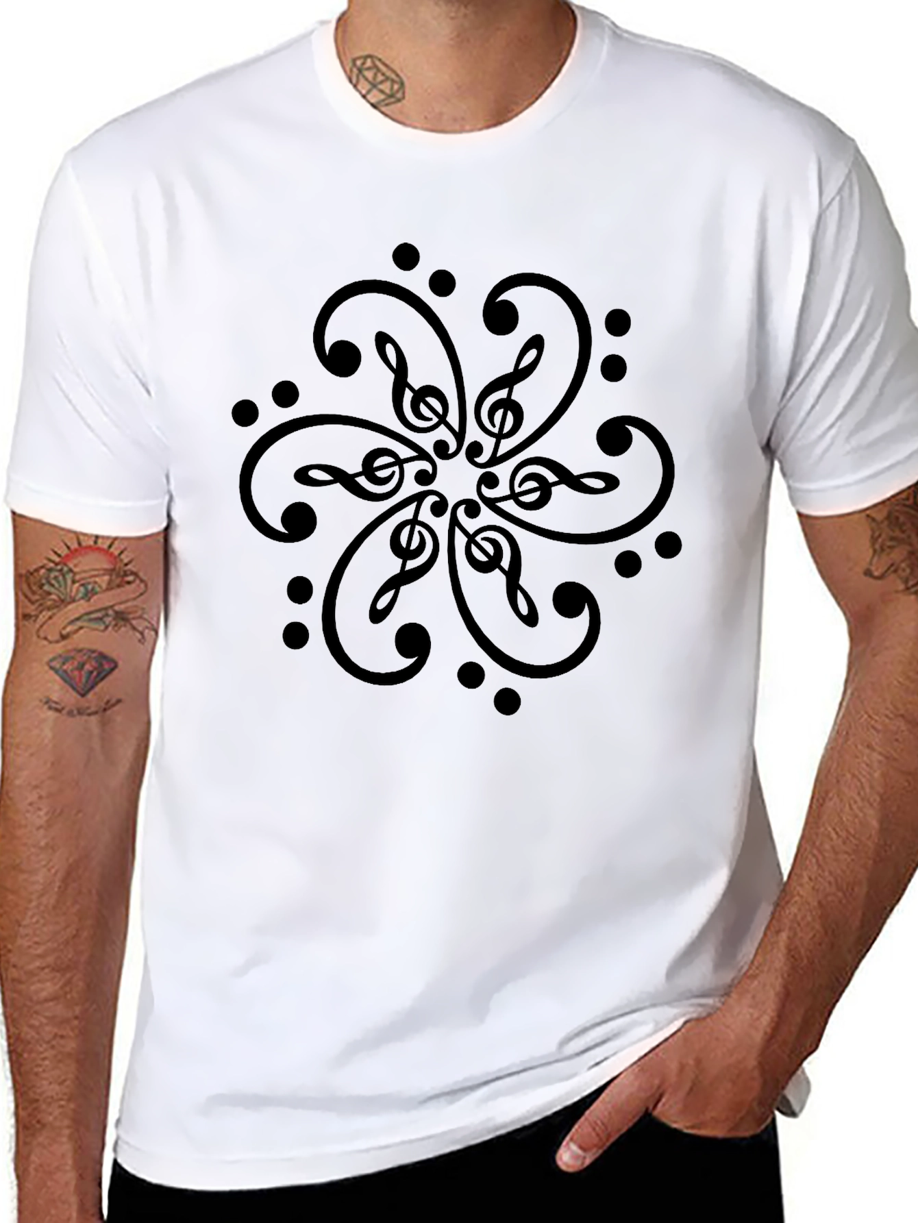 Musical Clef Mandala Black T-Shirt