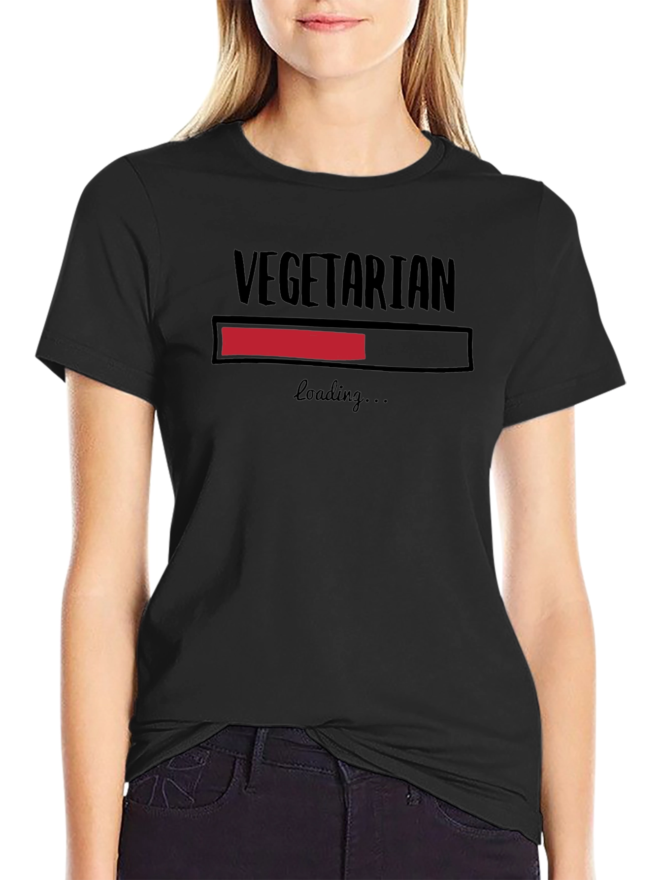 Vegetarian Loading Funny T-Shirt - Black