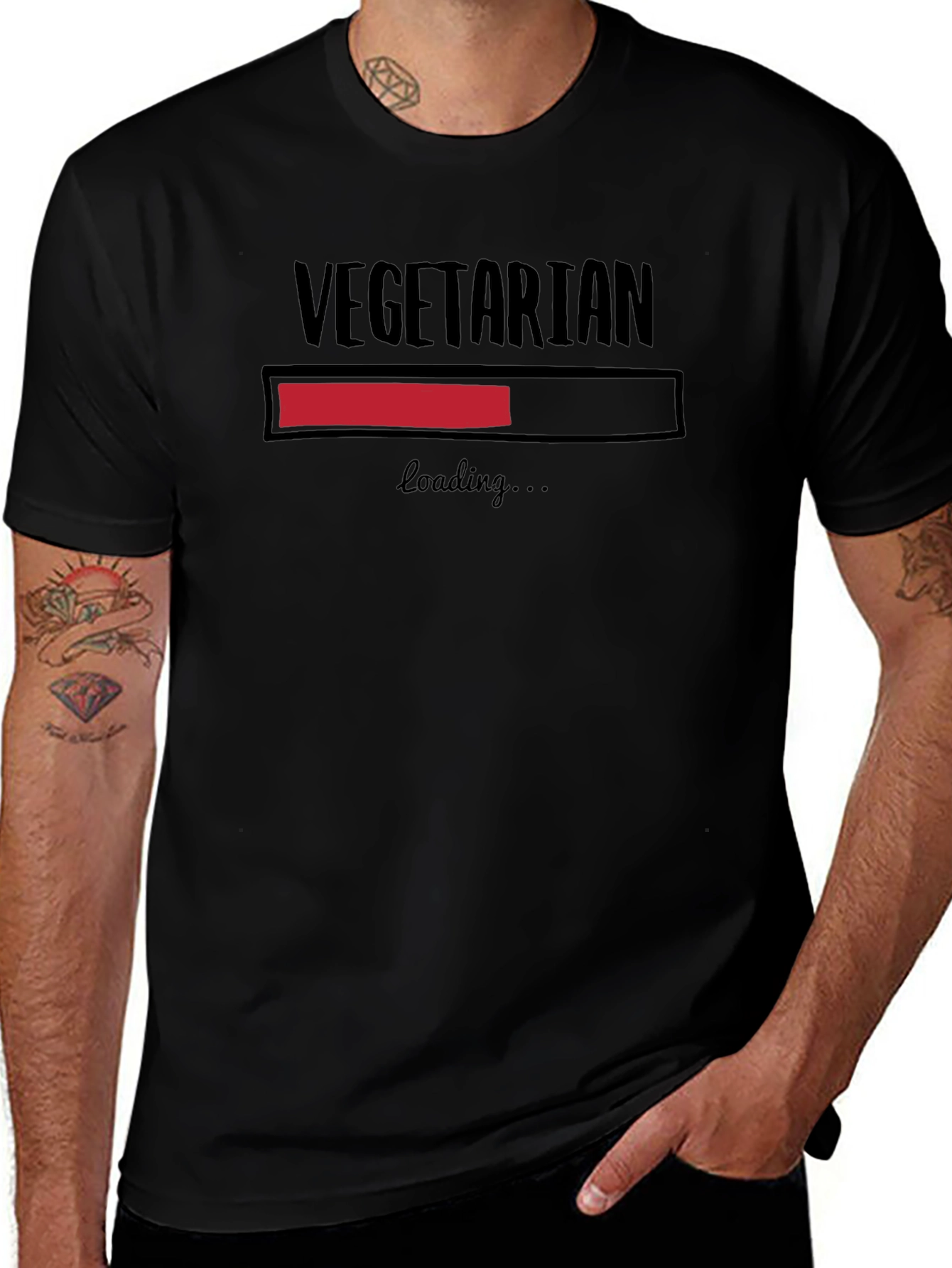 Vegetarian Loading Funny T-Shirt - Black