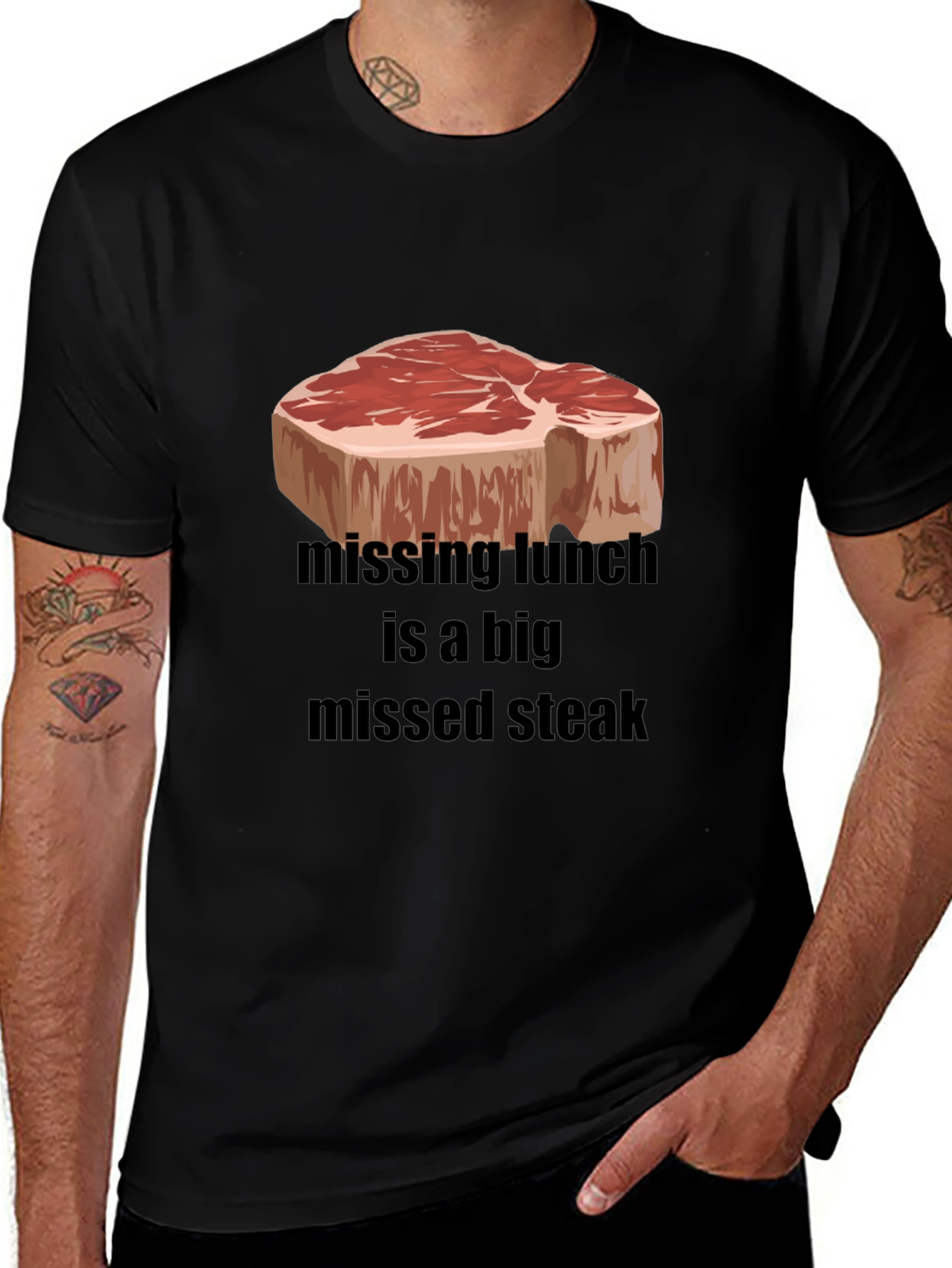 Funny Steak T-Shirt - Missing Lunch Missed Steak Tee