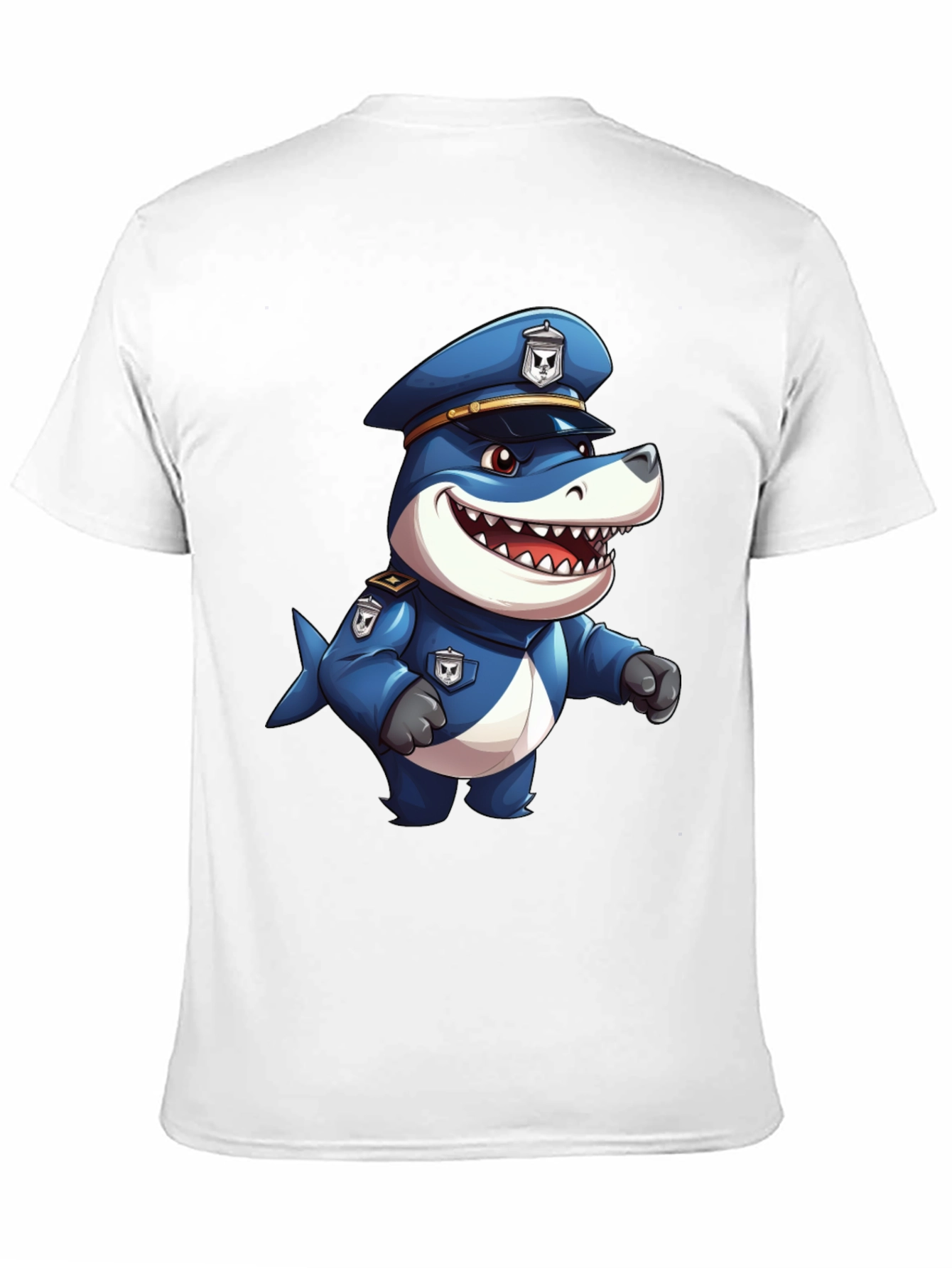 Cartoon Police Shark T-Shirt - Black Cotton Blend