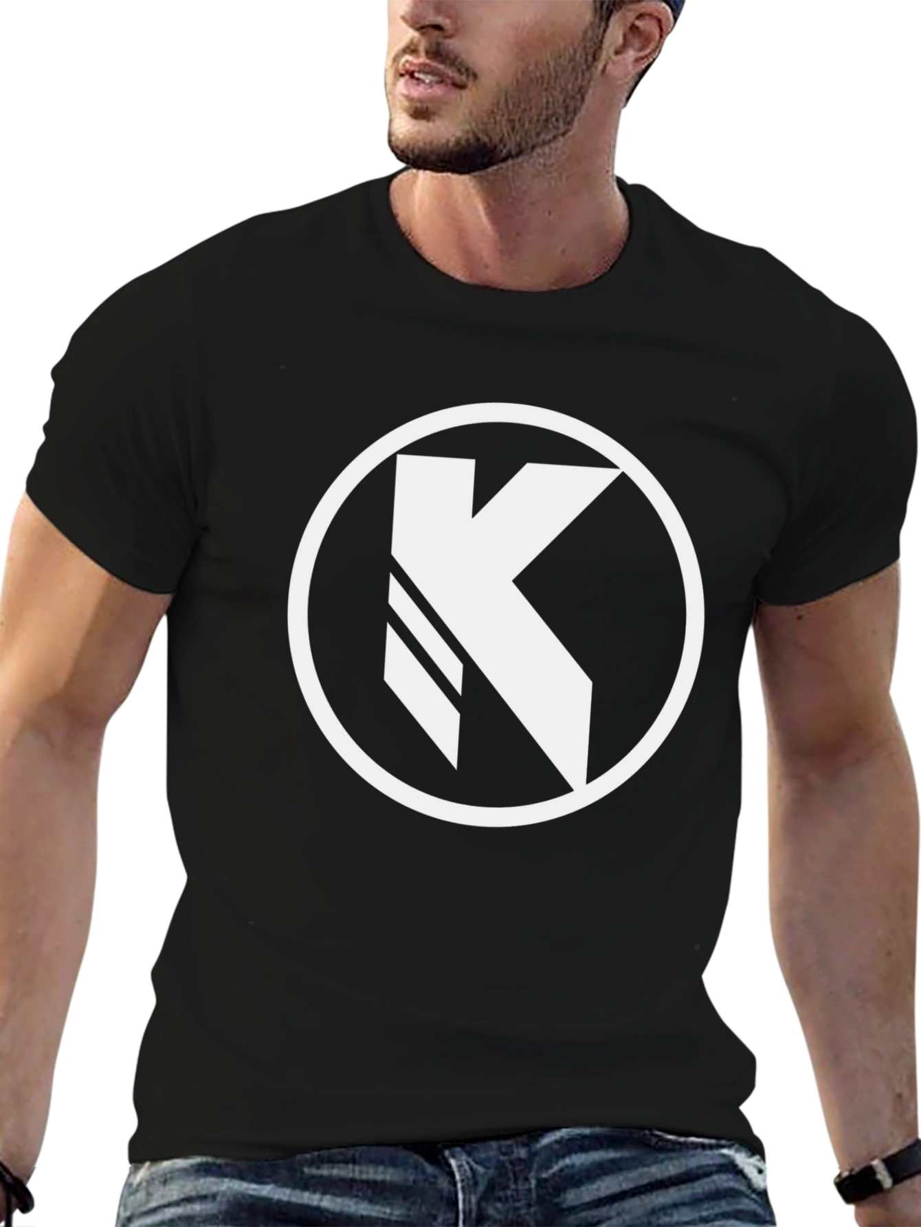 Black Tee with Bold White K Circle Graphic