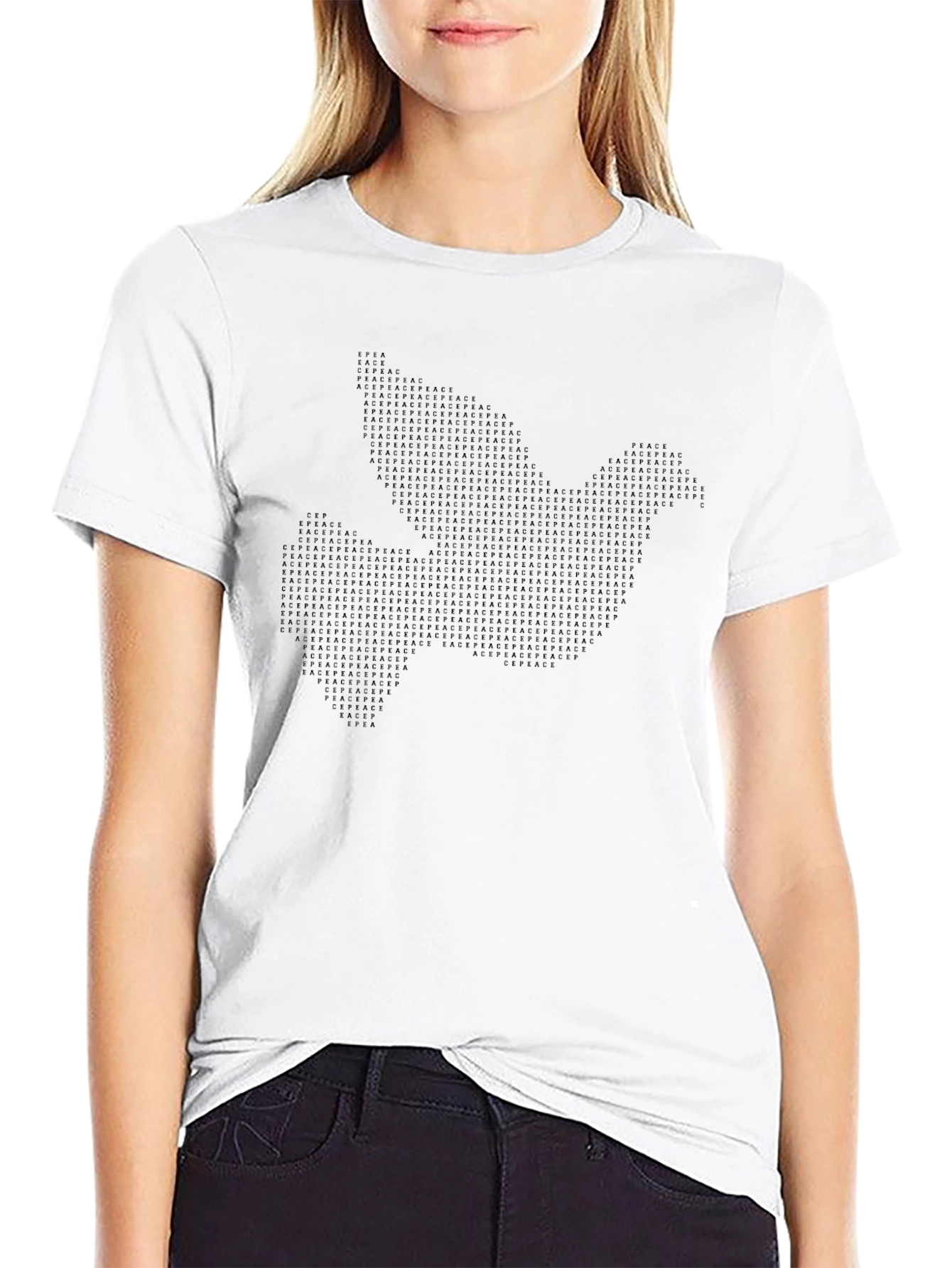 Peace Dove Graphic Print Black Crew Neck T-Shirt