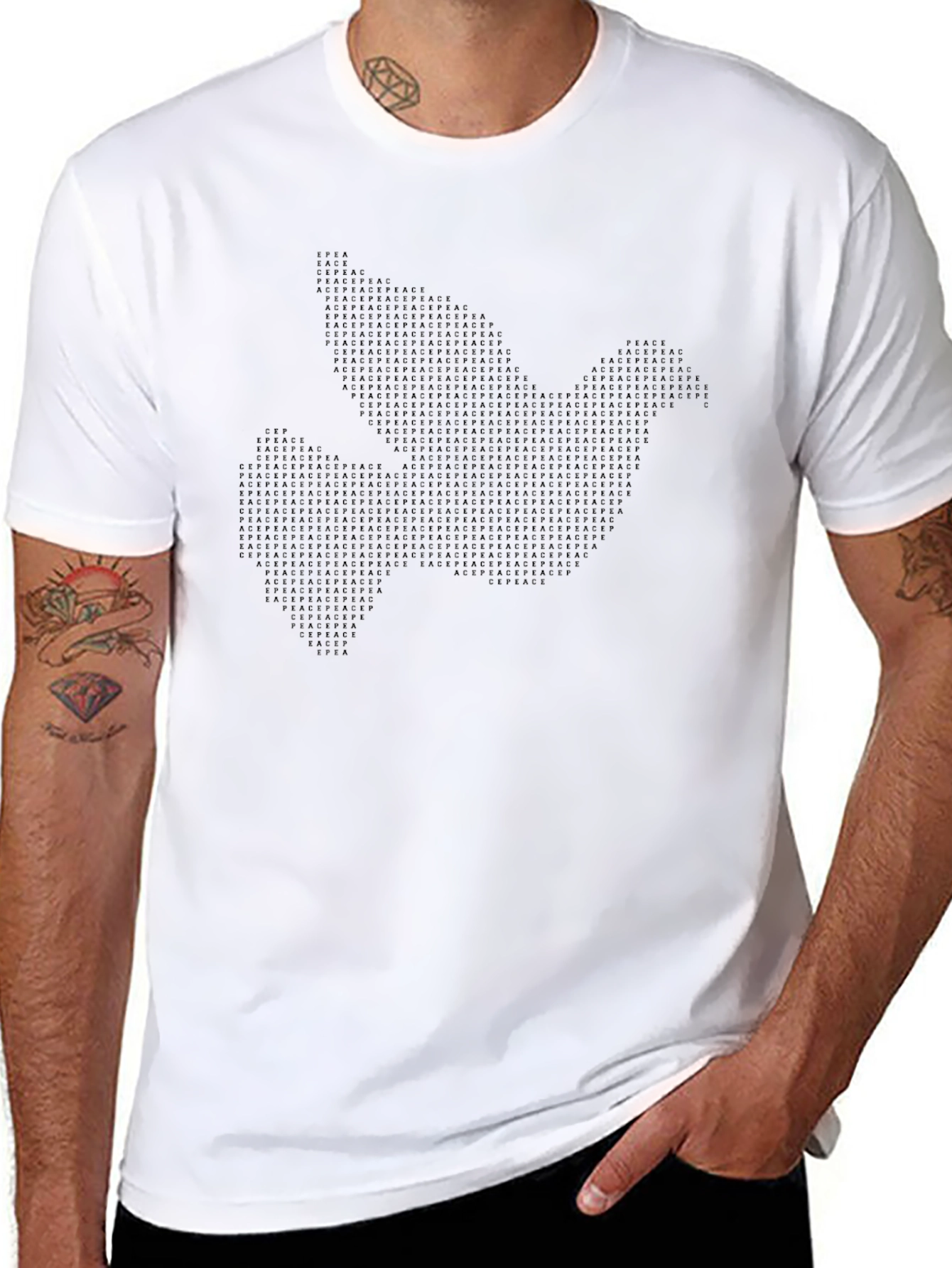 Peace Dove Graphic Print Black Crew Neck T-Shirt