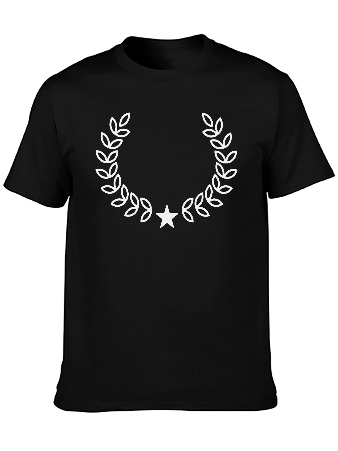 Mens Black T-Shirt with Laurel Wreath Star Design