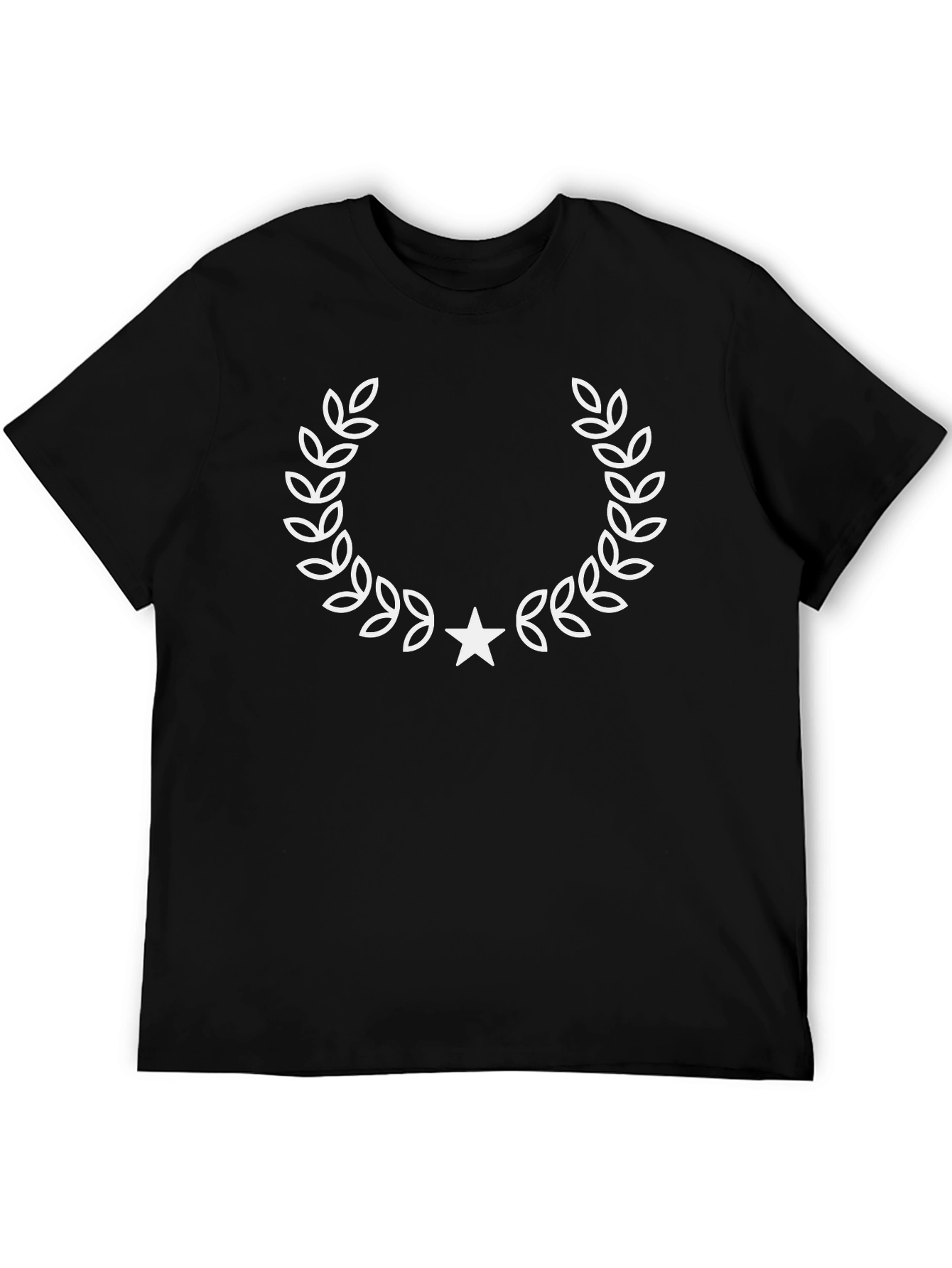 Mens Black T-Shirt with Laurel Wreath Star Design