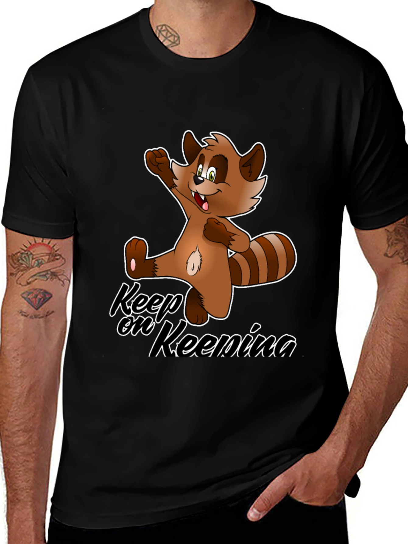 Keep On Keenina T-Shirt - Cartoon Raccoon