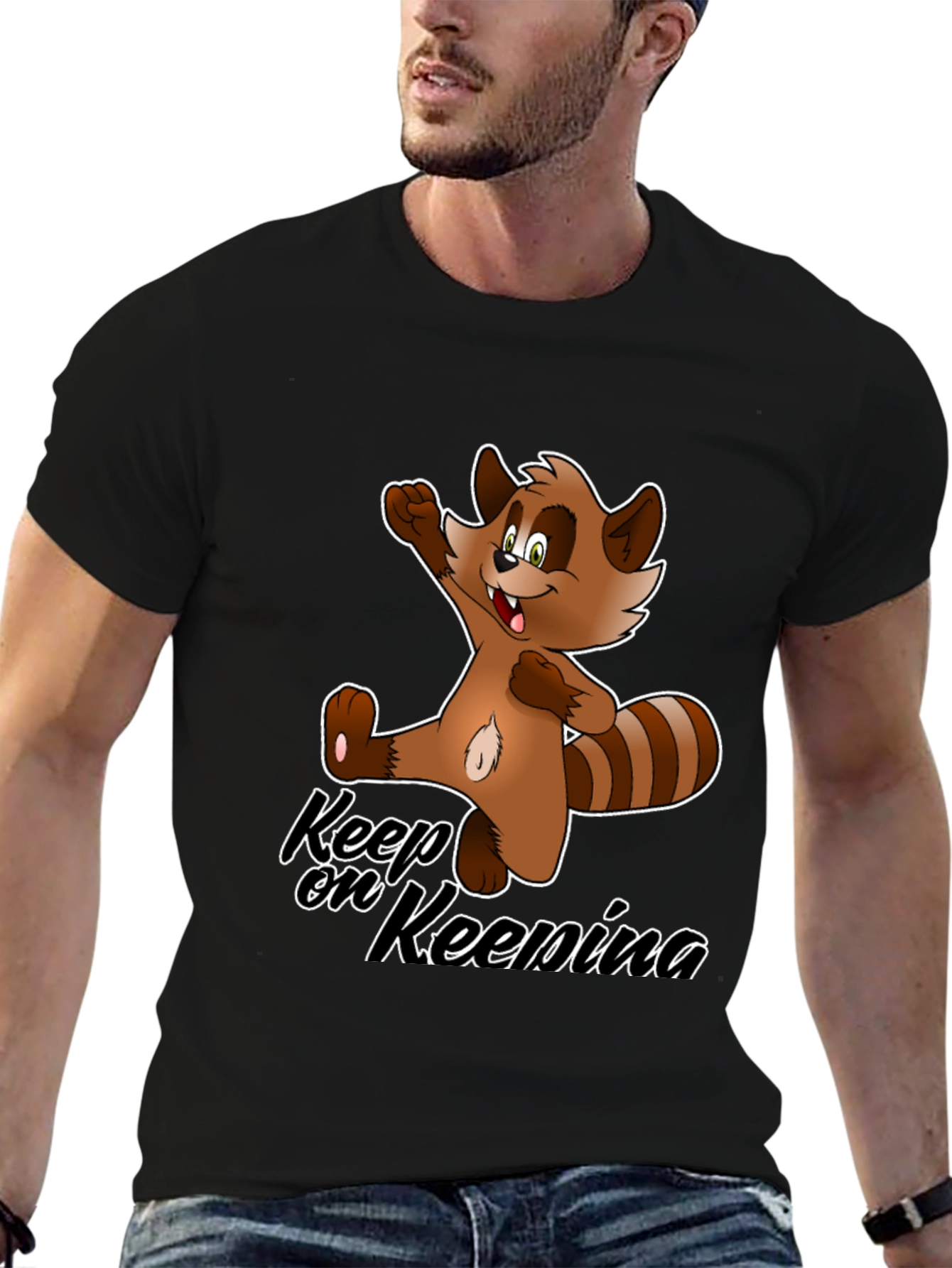 Keep On Keenina T-Shirt - Cartoon Raccoon