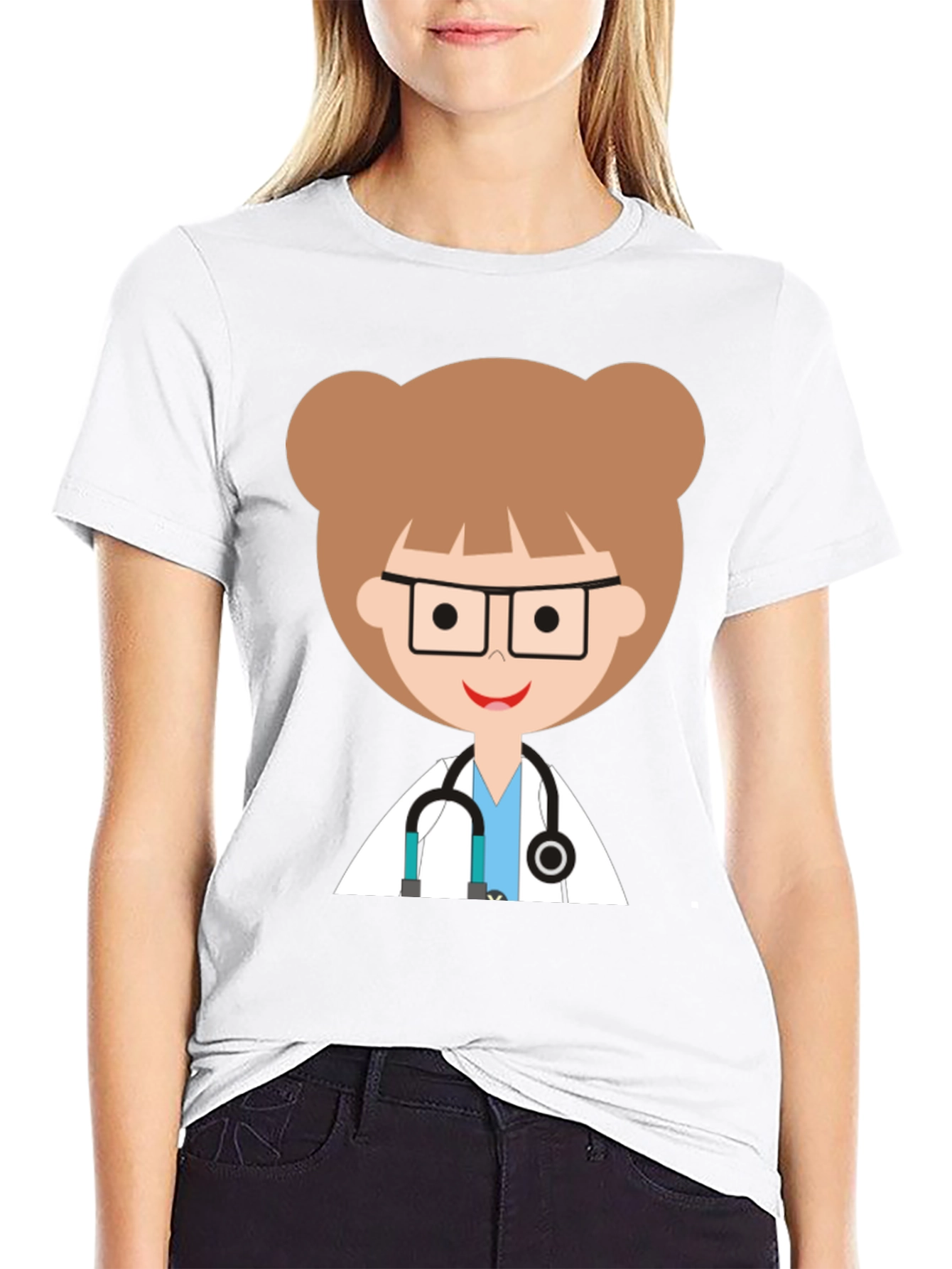 Doctor Cartoon Graphic Black T-Shirt