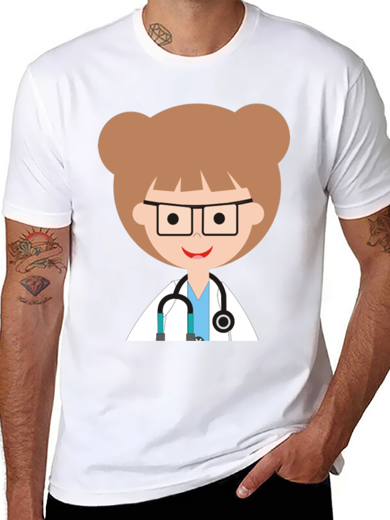 Doctor Cartoon Graphic Black T-Shirt