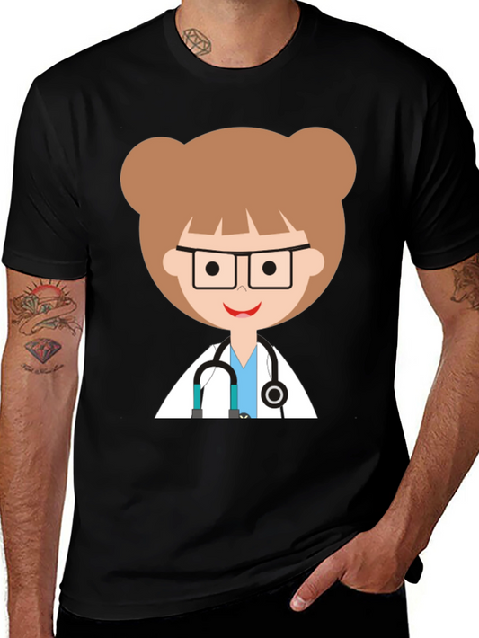 Doctor Cartoon Graphic Black T-Shirt