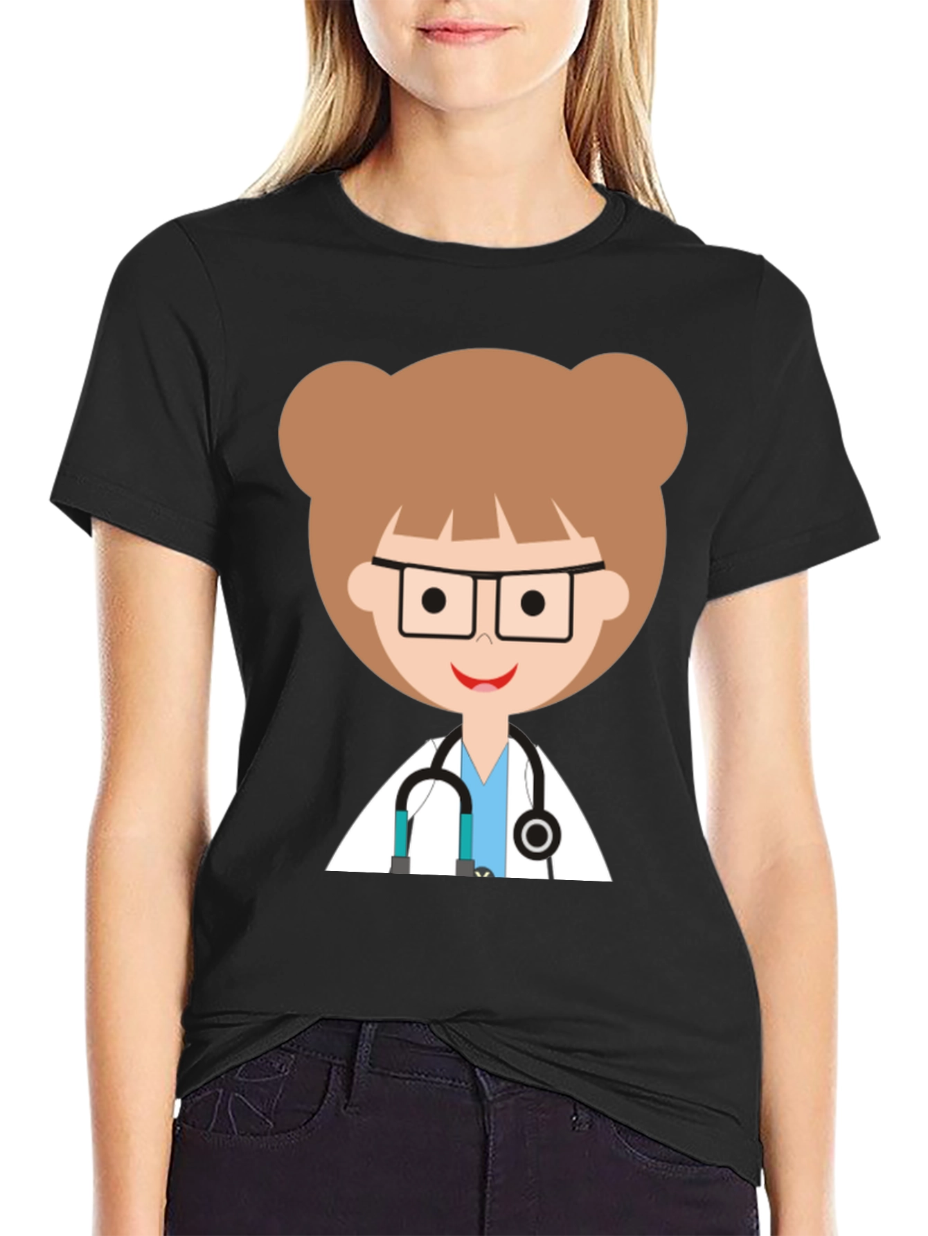 Doctor Cartoon Graphic Black T-Shirt