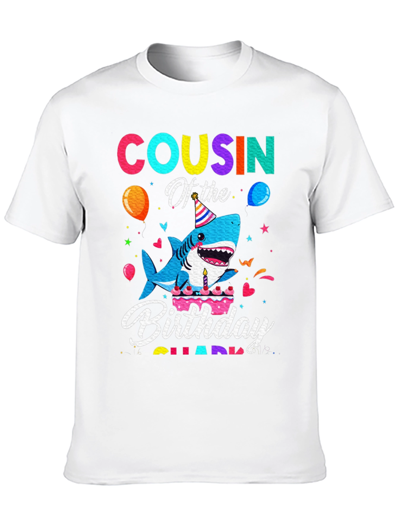Cousin Of The Birthday Shark Black T-Shirt