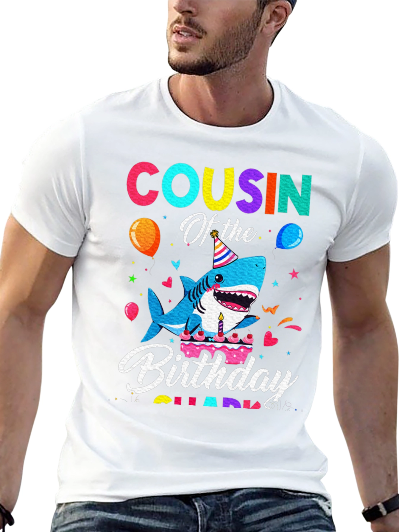 Cousin Of The Birthday Shark Black T-Shirt