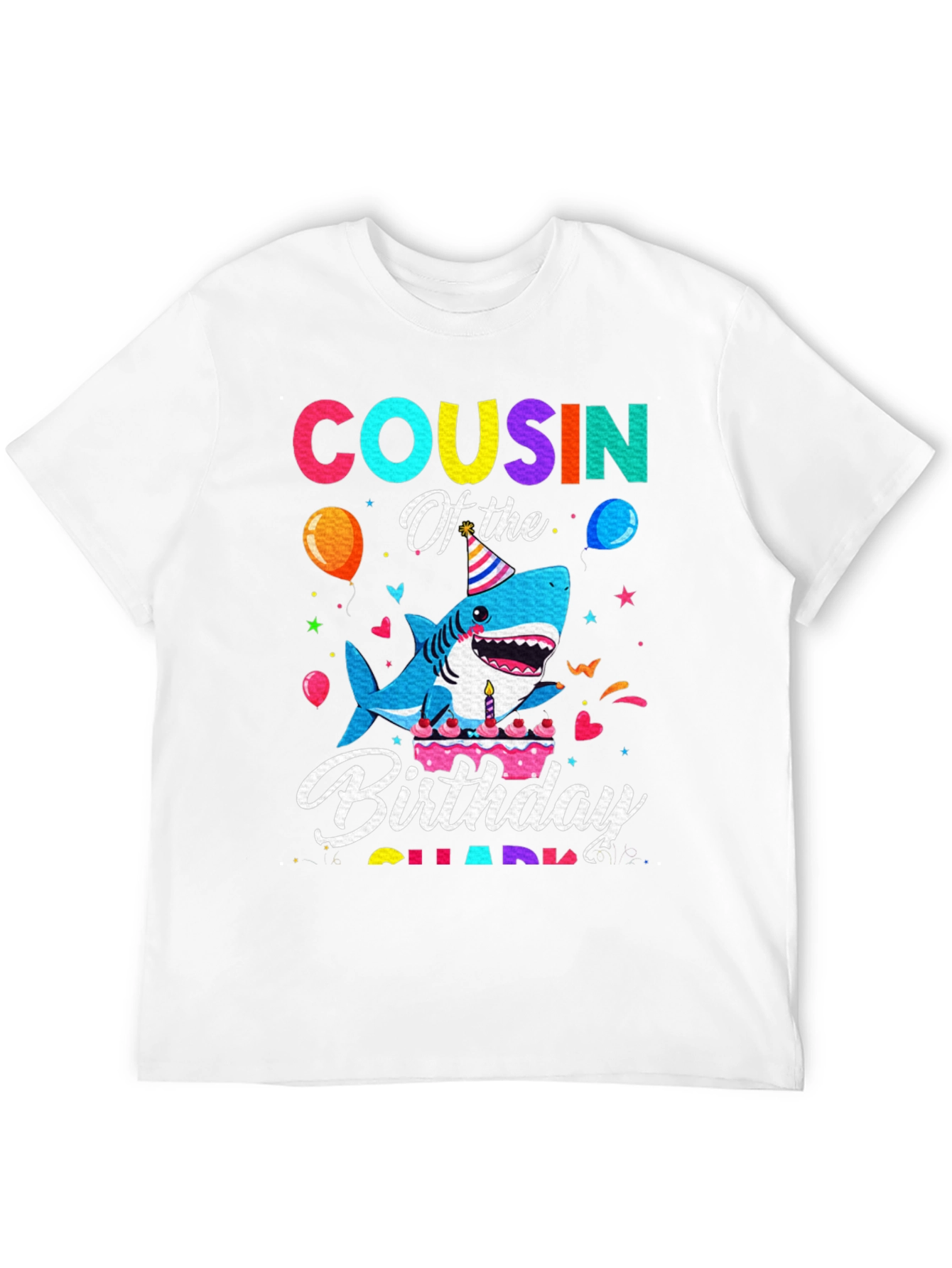 Cousin Of The Birthday Shark Black T-Shirt