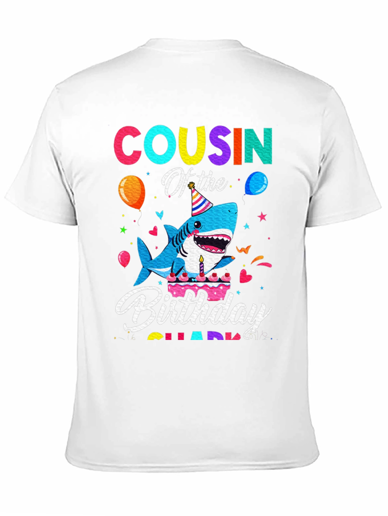 Cousin Of The Birthday Shark Black T-Shirt