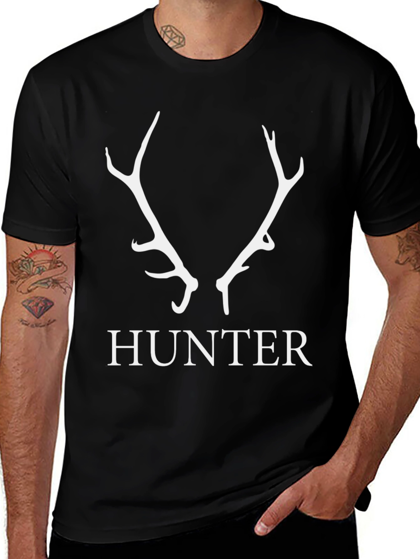 Hunter Antler Graphic Tee - Black Cotton