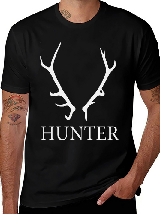 Hunter Antler Graphic Tee - Black Cotton
