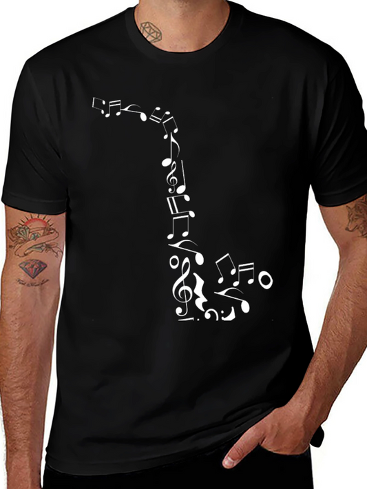 Musical Notes Graphic Print Black T-Shirt