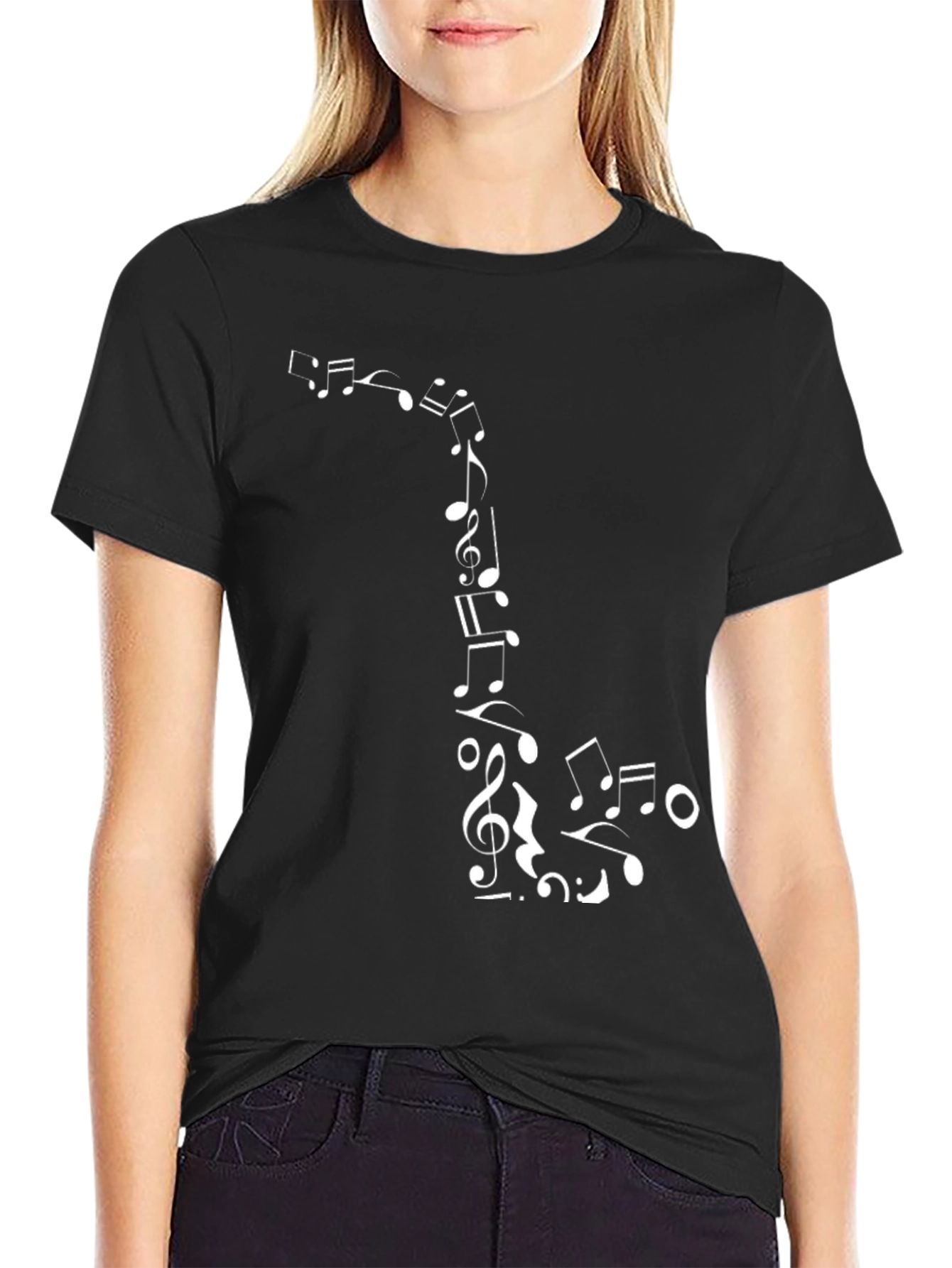 Musical Notes Graphic Print Black T-Shirt
