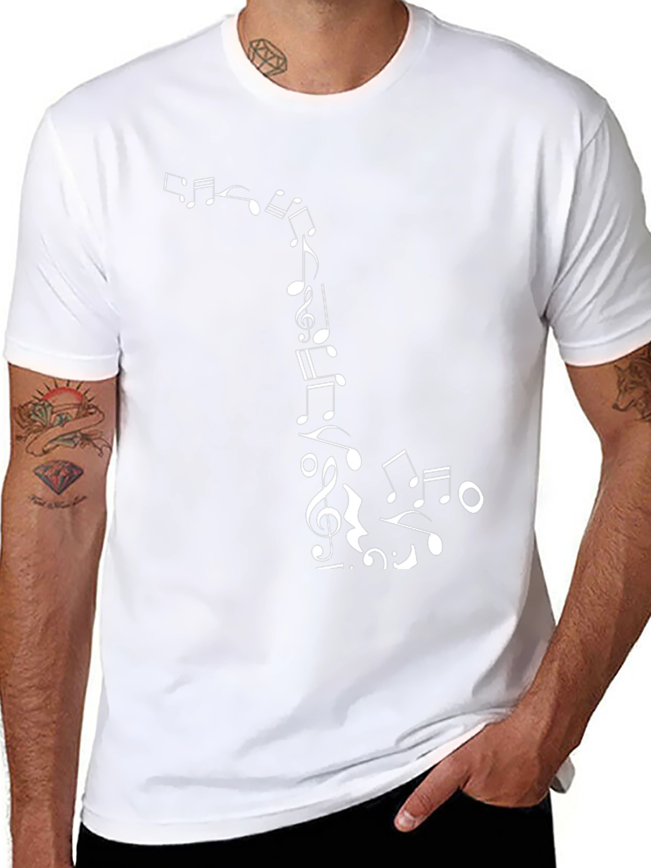 Musical Notes Graphic Print Black T-Shirt