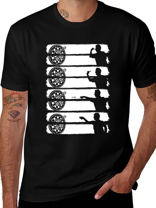 Darts Player Black T-Shirt Dartboard Silhouette Tee