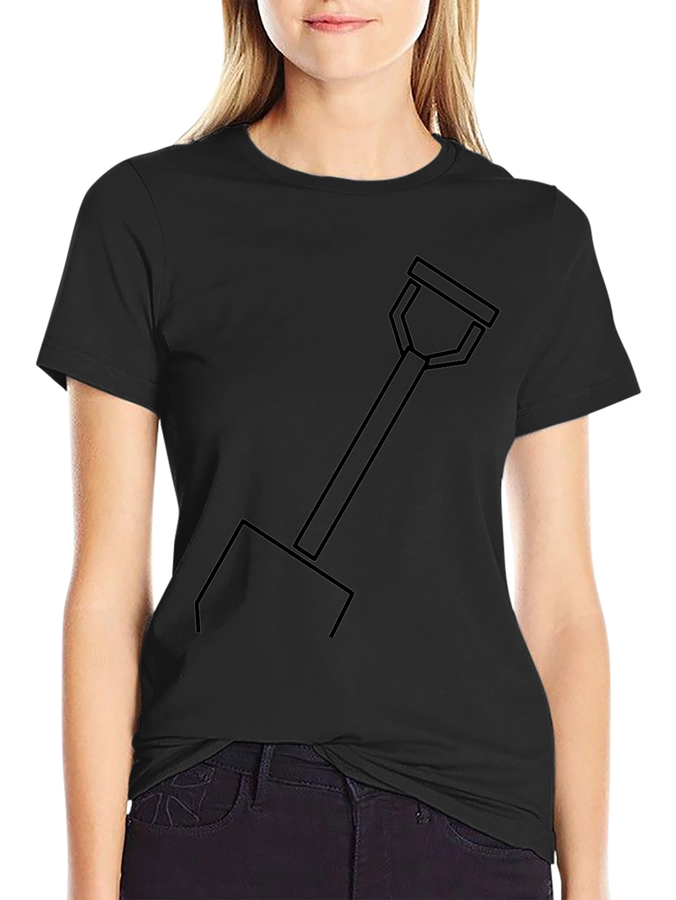 Minimalist Shovel Graphic Tee - Black Cotton