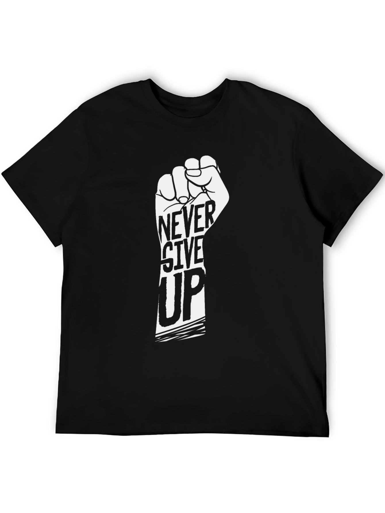 Never Give Up Graphic Tee - Motivational Black T-Shirt