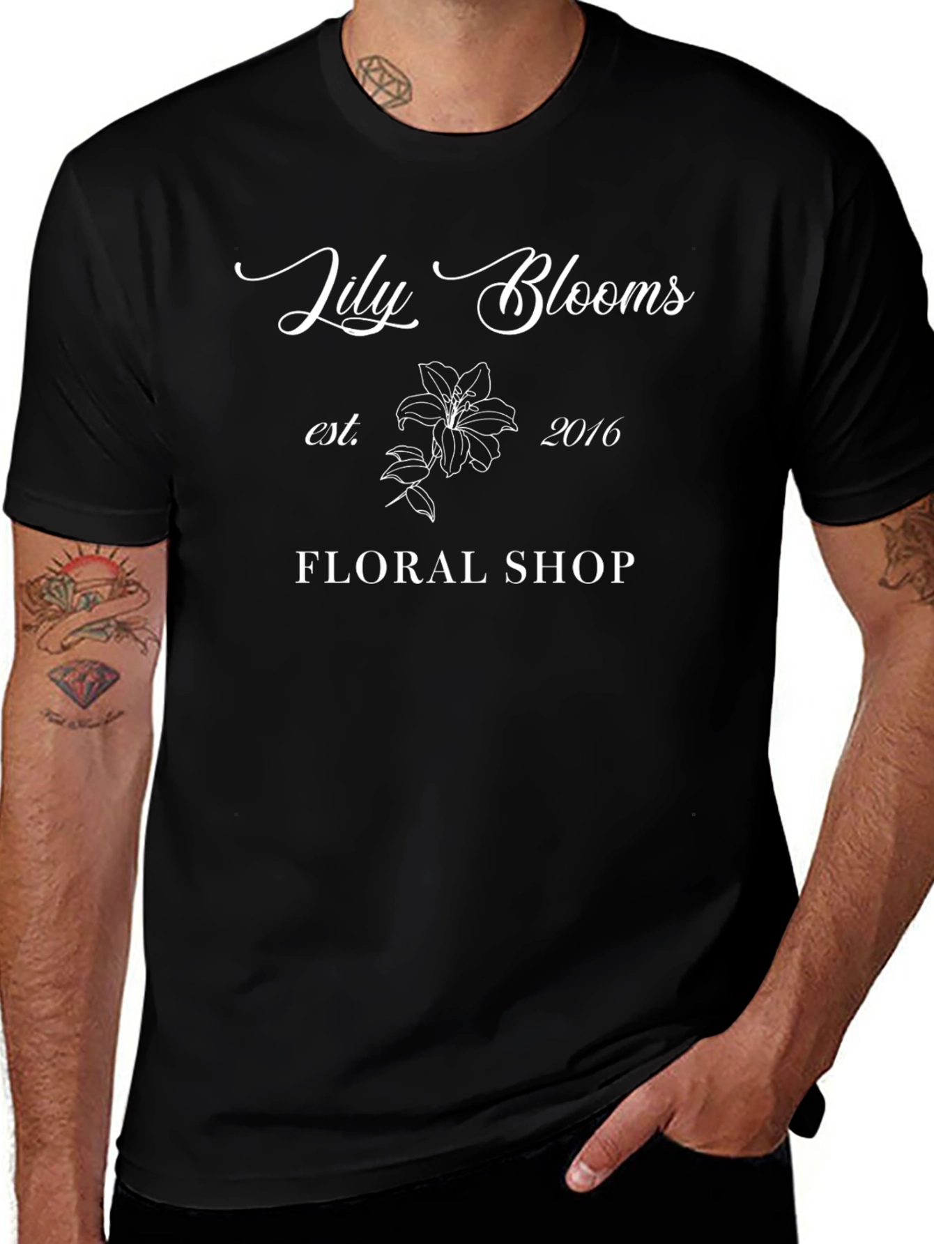 Lily Blooms Floral Shop Black T-Shirt