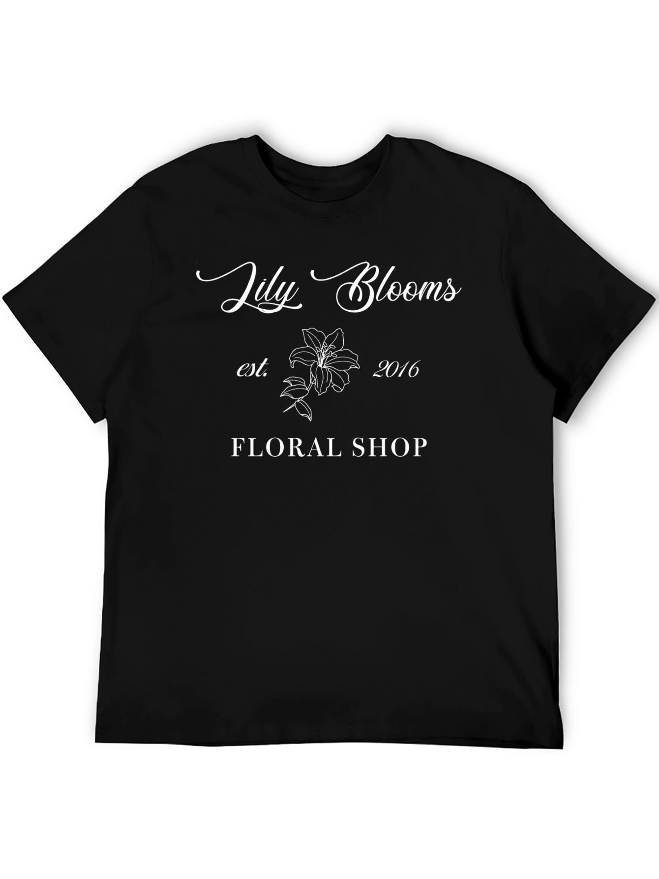 Lily Blooms Floral Shop Black T-Shirt