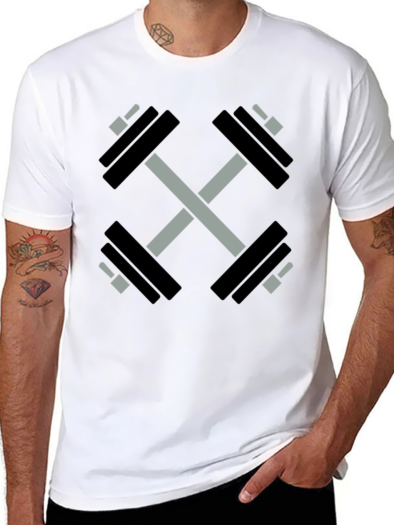 Crossed Dumbbell Graphic Tee - Black Gym Shirt