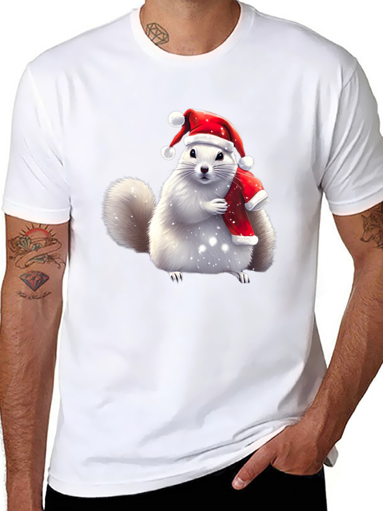 Festive Squirrel Graphic Tee - Holiday Cheer