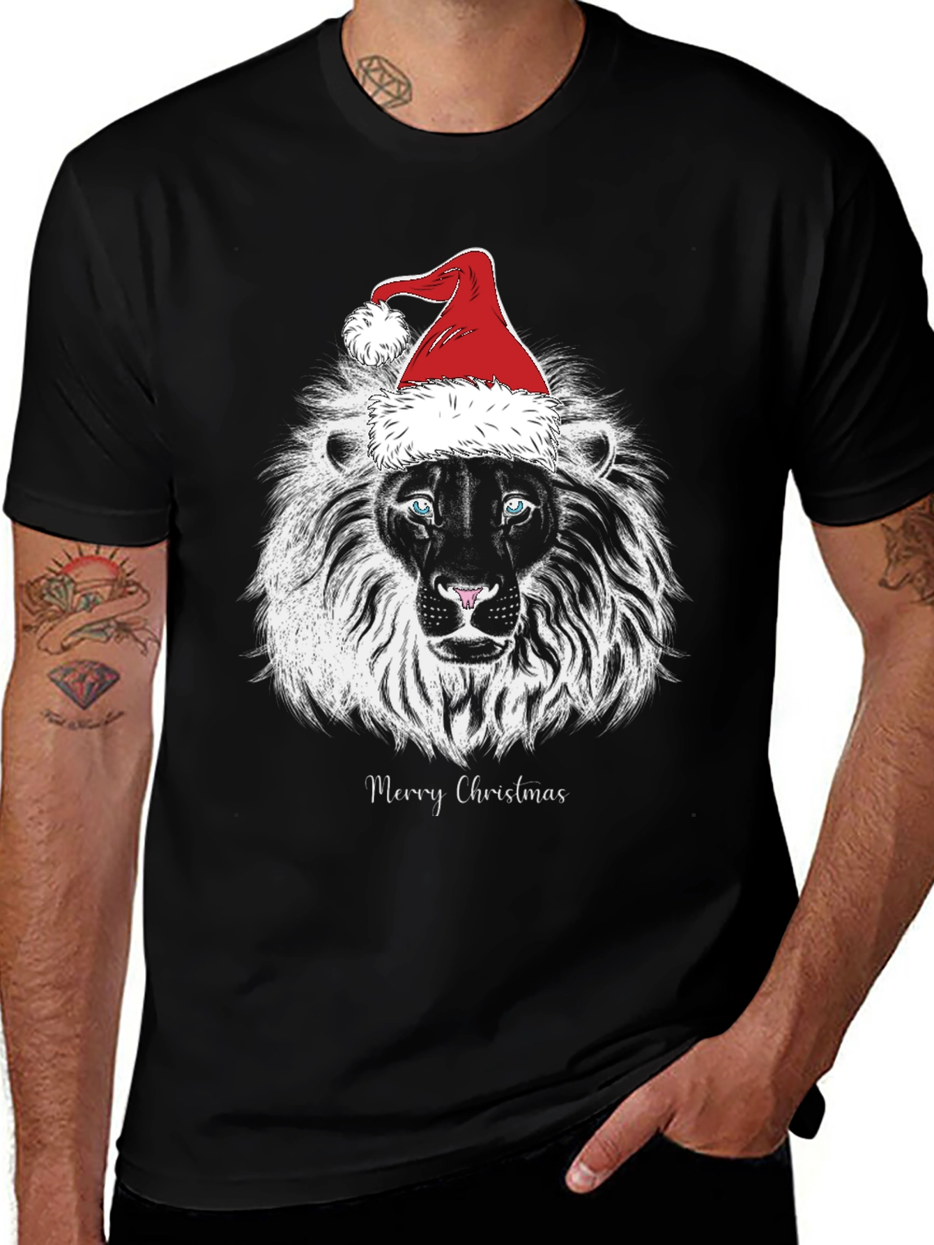 Lion Merry Christmas Graphic T-Shirt