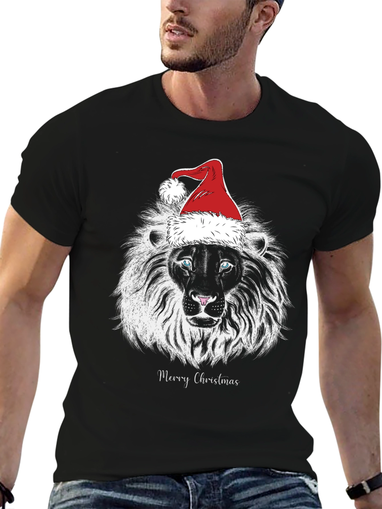 Lion Merry Christmas Graphic T-Shirt